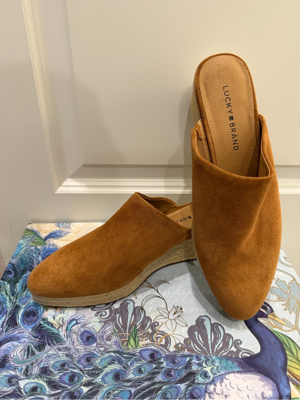 Lucky Brand Lidwina Rust Suede Espadrille Wedge Mules 9